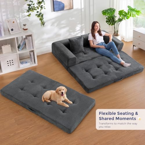 MAXYOYO 63" Convertible Sofa Bed, Boneless Futon Couch Floor Sofa - Image 3