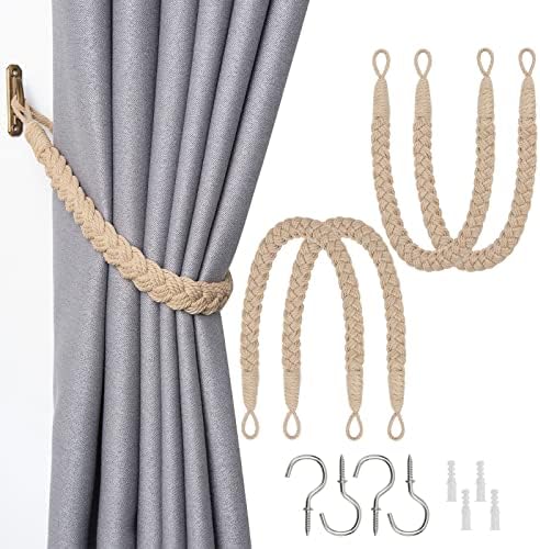 NICEEC 4 Pack Natural Cotton Rope Curtain Tiebacks Elegant Boho Style by NICEEC