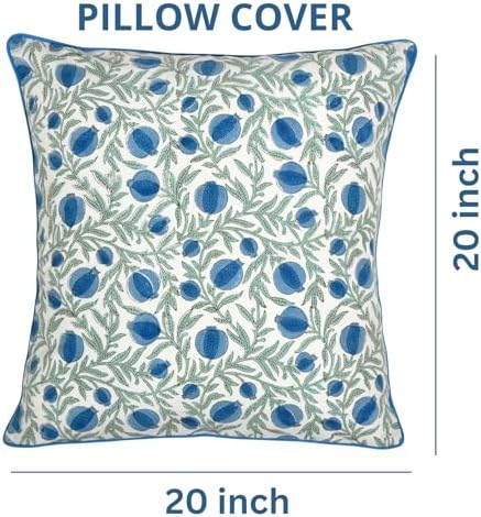 Ridhi Queen Blue Hand Block Print Cotton Pillow Cover 20x20 Inch Set of 2 - Image 4