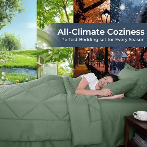 HEVUMYI 7-Piece Full Comforter Set, Sage Bed in a Bag - Image 3