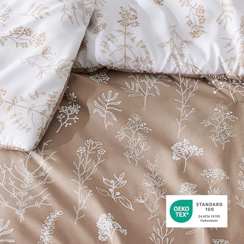 Bedsure Floral Comforter Set Cute Bedding Set Full Reversible Light Taupe - Image 5