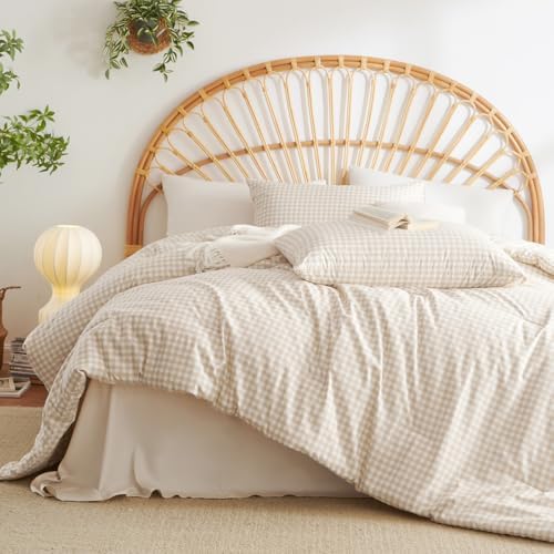 Gingham Comforter Set Twin Size Beige Bedding Set and 1 Pillowcase - Image 2