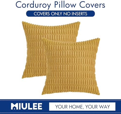 MIULEE Corduroy Decorative Throw Pillow Covers 18x18 Yellow Pack of 2 - Image 6