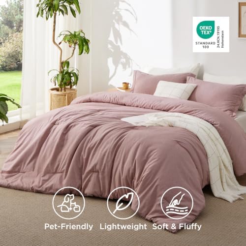 Bedsure Dusty Pink Queen Comforter Set, Cationic Dyed Bedding Set 3 Pcs - Image 5