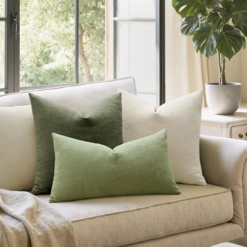 MIULEE Olive Green Chenille Couch Throw Pillow Covers - Image 3