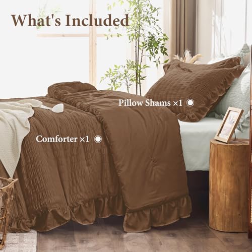 JOLLYVOGUE Oak Brown Twin/Twin XL Comforter Set, 2 Pieces Seersucker - Image 6