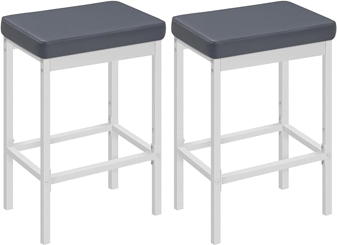 HOOBRO Bar Stools, 24.8-Inch Height Stools, Breakfast Bar Stools, Kitchen Bar Chairs, 2" Thick Upholstery, for Kitchen, Dining Room, Cafe, Bar Counter, White and Gray WG21BY01