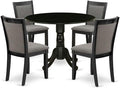 East West Furniture DLMZ5-AB6-50 5 Piece Dining Room Furniture Set Includes a Round Dining Table with Dropleaf and 4 Dark Gotham Grey Linen Fabric Parson Chairs, 42x42 Inch, Wirebrushed Black