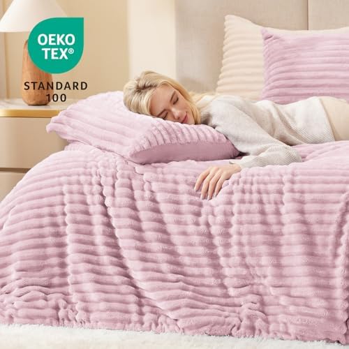 EXQ Home Fluffy Comforter Set Full Size, 3 Pieces Bed Set, Purplish Pink - Image 2