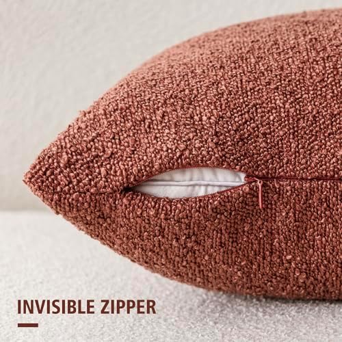 Foindtower Decorative Textured Boucle Throw Pillow Covers 18x18 Orange Red - Image 2