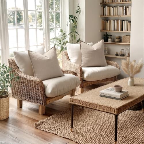 MIULEE Thick Textured Decorative Throw Pillow Covers 22x22 in Oatmeal Linen - Image 5