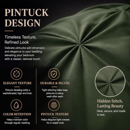 CozyLux Full Comforter Set Olive Green, 7 Pieces Pintuck Bed in a Bag - Image 3