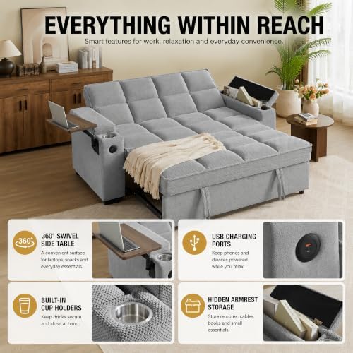 65" Sleeper Sofa Bed, 3-in-1 Convertible Pull-Out Loveseat - Image 3