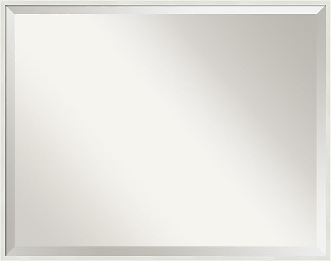 Amanti Art White Bathroom Mirror for Over Sink, 23x29 Lucie White Rectangle Vanity Mirror, Large Modern Wood Frame, Hangs Horizonally and Vertically, Bathroom Wall Decor, Beveled Edge from WI, USA