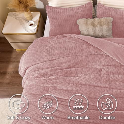 ChiXpace Fleece Queen Comforter Set Light Grey, Fluffy Bed Set 3 Pieces - Image 3