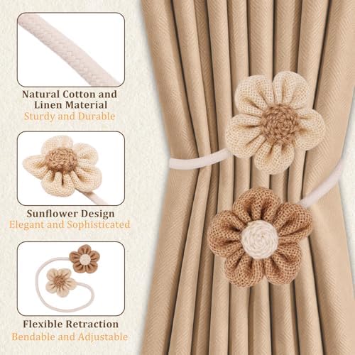 4 Pack Flower Curtain Tiebacks, Rope Curtain Tiebacks Boho Style, Simple - Image 3