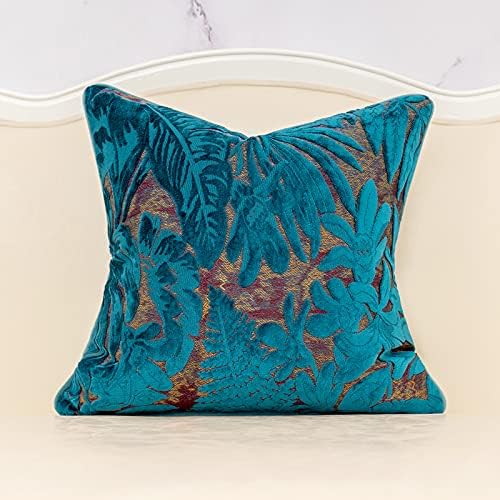 Alerfa 18 x 18 Inch Light Blue Square Maple Leaf Pillow Embroidery Cut Velvet by Alerfa