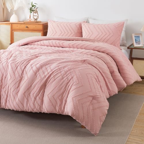 Andency Blush Pink Comforter Set Queen Size, 3 Pieces Boho Bed Set by Andency