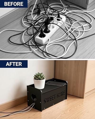 Large Cable Management Organizer Box, Imitation Wood Plastic Cord Organizer - Image 4