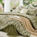 MUXHOMO Full Comforter Set, 7-Piece Floral Bed in a Bag, Olive Green by MUXHOMO