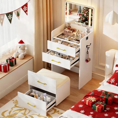 Small Makeup Vanity Desk with Flip up Mirror and Lights by MDGC