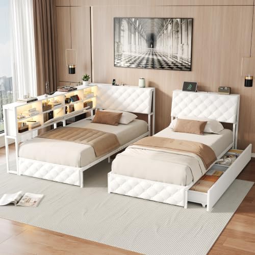 SOFTSEA King Size Corner Bed Frame, PU Upholstered L-Shaped Metal Daybed - Image 4