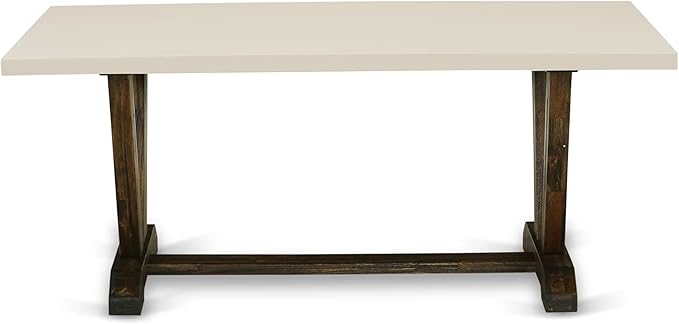 East West Furniture V727VE703-5 5 Piece Dining Room Table Set Includes a Rectangle Dining Table with V-Legs and 4 Brown Linen Fabric Upholstered Parson Chairs, 40x72 Inch, Multi-Color