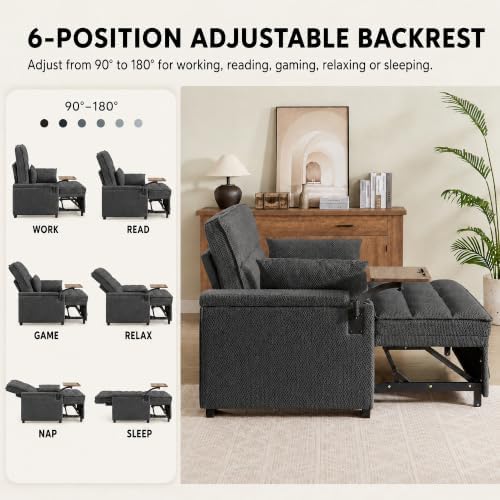 65" Sleeper Sofa Bed, 3-in-1 Convertible Pull-Out Loveseat - Image 6