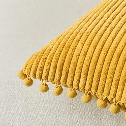 Fancy Homi 2 Pack Mustard Yellow Lumbar Decorative Throw Pillow Covers 14x24 - Image 4