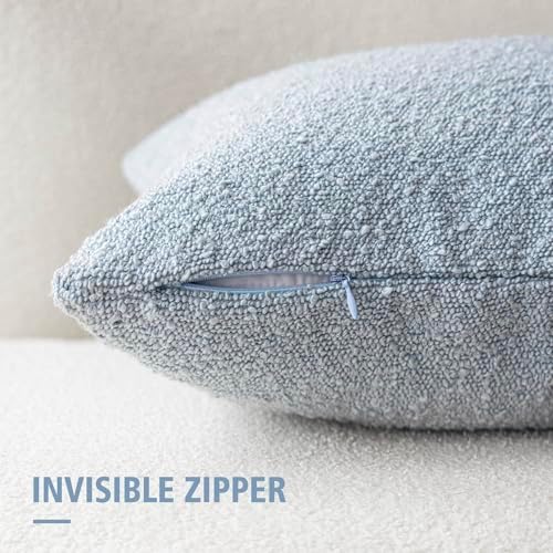 Foindtower Cozy Textured Boucle Lumbar Throw Pillow Covers 12x20 Light Blue - Image 3
