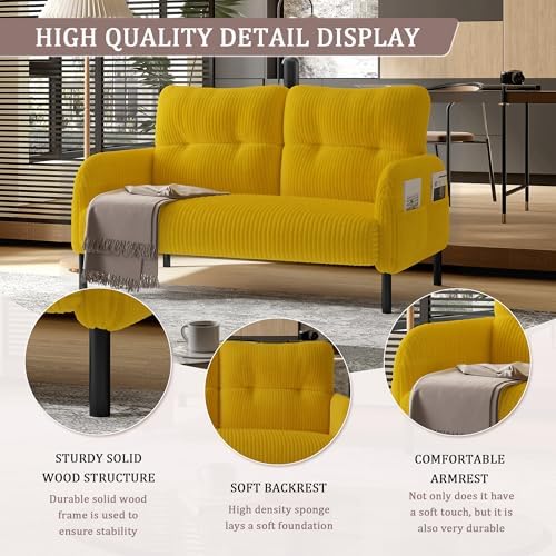 47" Corduroy Loveseat Sofa, 2 Seat Small Couch - Image 4