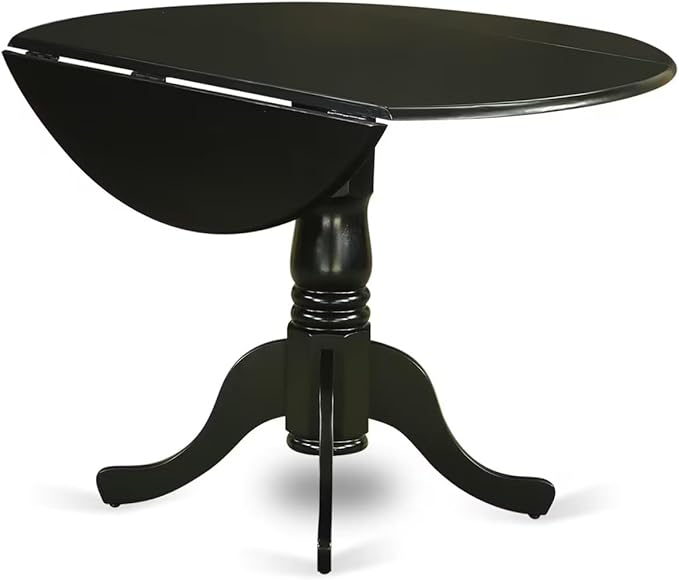 East West Furniture DLBA5-BLK-05 5 Piece Dining Set Includes a Round Dining Room Table with Dropleaf and 4 Grey Linen Fabric Upholstered Parson Chairs, 42x42 Inch, Black