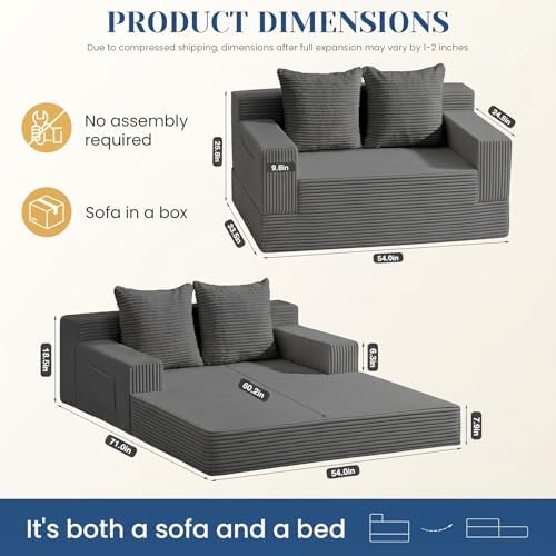 Convertible Sofa Bed, Small Boneless Couch & Boneless Loveseat, Pull Out Couch - Image 3