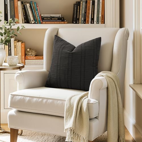MIULEE Linen Plaid Pillow Covers Decorative 18x18 Black - Image 5