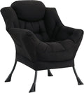 LITA Lazy Chair with Ottoman, Modern Accent Leisure Upholstered Sofa, Contemporary Lounge Reading Chair with Armrests and a Side Pocket for Living Room, Bedroom & Small Space, Single Black