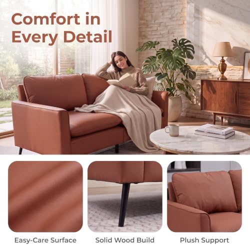 Retro Leather Loveseat Sofa, 2-Seat Couch - Image 4