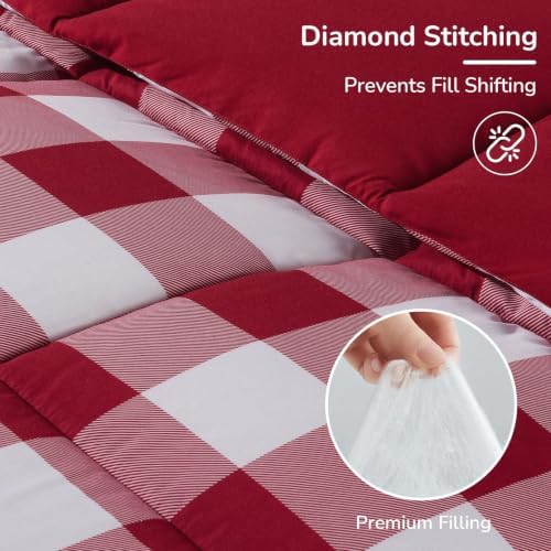 downluxe Queen Comforter Set Soft Reversible 3 Pieces, Plaid Red/White - Image 5