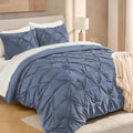 Andency Full Pinch Pleat Dark Blue Comforter Set 3 Piece Bedding by Andency