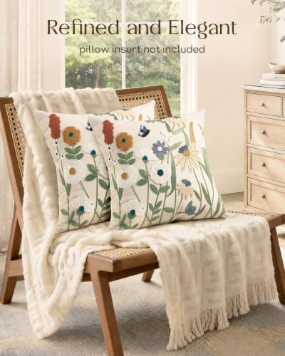 Embroidered Throw Pillow Covers 18x18, Cottage Flower - Image 2