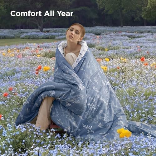 Bedsure Floral Comforter Set Cute Bedding Set Full Reversible Infinity Blue - Image 6
