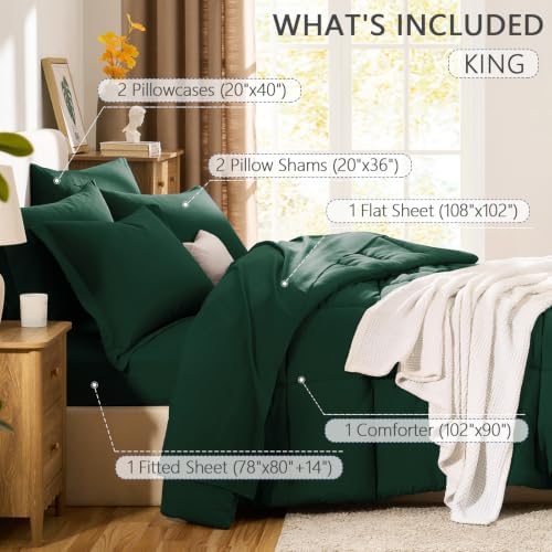 CozyLux King Size Comforter Set, 7-Piece Bed in a Bag, Emerald Green - Image 6