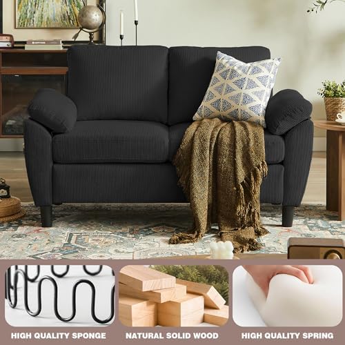 79.72" Black Corduroy Sofa Set - Image 5