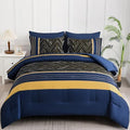 Blue and Yellow Comforter Set Queen Size, 7 Pieces Striped Bed in a Bag by Luxudecor