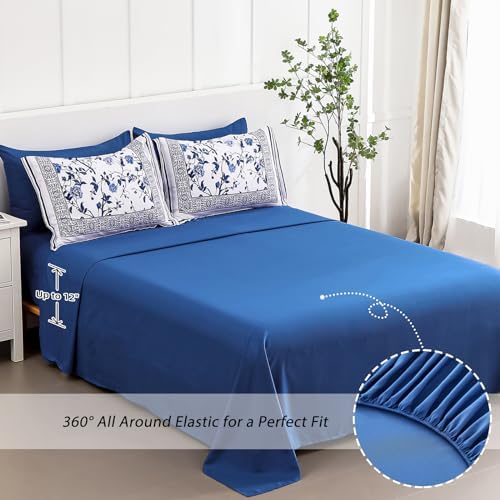 Floral Comforter Full Size, 7 Piece Bed in a Bag Full Blue Flowers on White - Image 6
