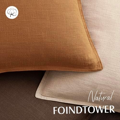 Foindtower Linen Solid Decorative Throw Pillow Covers 22x22 Autumn Orange - Image 4