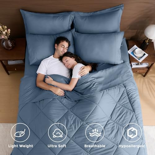 HEVUMYI 7-Piece Queen Comforter Set, Dusty Blue Bed in a Bag - Image 2
