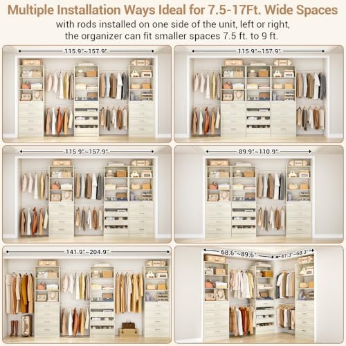 Aheaplus Closet System with 12 Drawers, 8.5-11.5Ft Wood Closet Organizer - Image 2