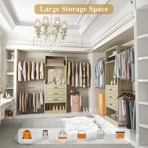 Unikito 8FT Closet System with Mirror, 3 Telescopic Hanging Rods, 3 Drawers - Image 4