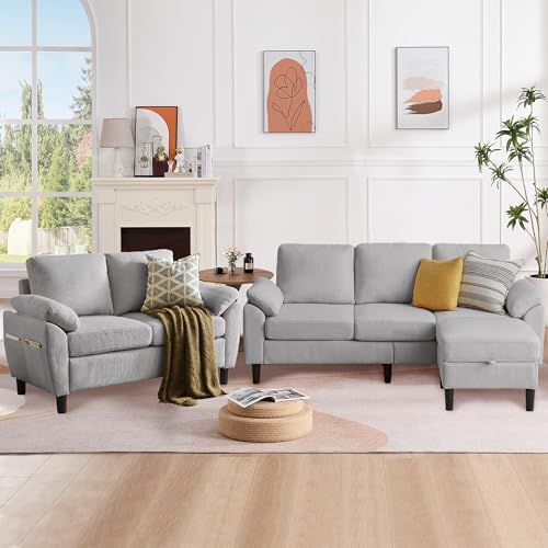 79.72" Light Grey Corduroy Sofa Set by Firmacielu-CorduroyComfortableLivingRoomSofasforModernHome