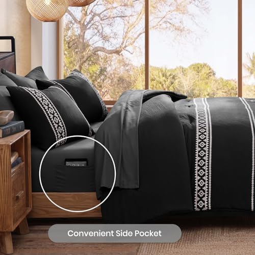 MaiRêve Embroidery King Size Comforter Set 7 Pieces Black Bed in a Bag - Image 5